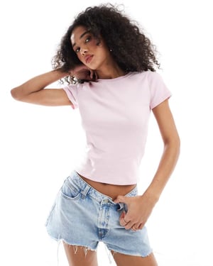 Hollister kortärmad ribbad t-shirt i rosa