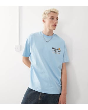 COLLUSION-t-shirt med leende tryck i blått