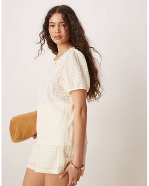 Vila textured puffärmad t-shirt set i krämfärg