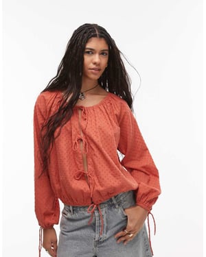 Topshop dobby rynkad nackband fram topp i rostfärg