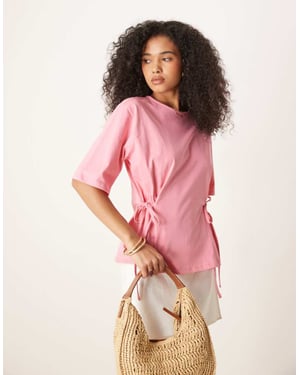 ASOS DESIGN oversized t-shirt med knytdetalj i rosa