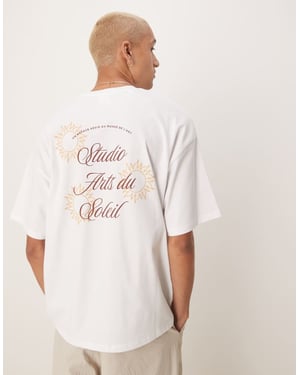 Utvald oversized tungvikts t-shirt med soltryck på ryggen i vitt