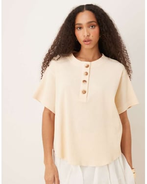ASOS DESIGN tung våfflat kortärmad henley-top i - KRÄM
