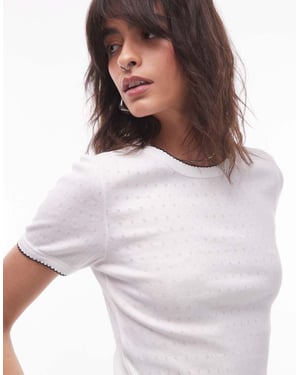 Topshop kontrasterande kant punktstickad t-shirt i elfenben