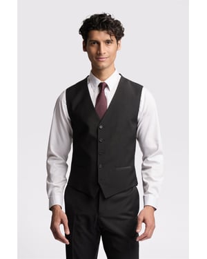 Single Breasted Five Button V-neck Slim Fit Suit Waistcoat in Black