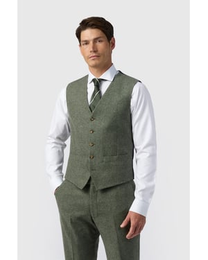 Single Breasted Five Button V-neck Tailored Suit Waistcoat in Olive