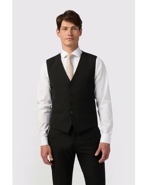 Single Breasted Five Button V-neck Slim Fit Suit Waistcoat in Black