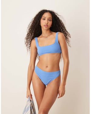 & Other Stories mixa och matcha krinklad högbent bikinitrosa i blått