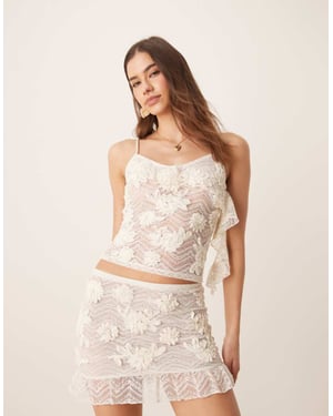 ASOS DESIGN co-ord applique floral detail drape cami top in white