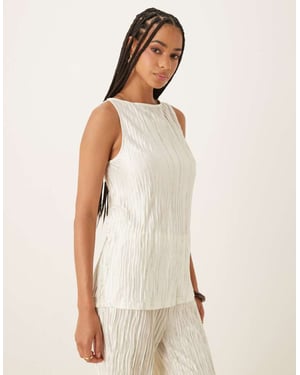 Vila plisse slash neck sleeveless top co-ord in pale silt green tie dye