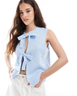 Pieces tie front knitted top in light blue