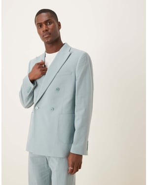 ASOS DESIGN slim dubbelknäppt kostymjacka i ljusblå krinklad struktur