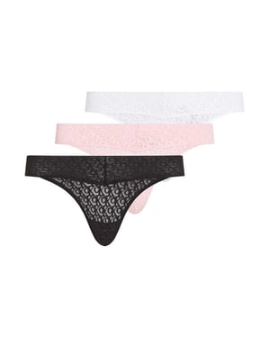 Calvin Klein Modern Lace 3-pack lågröstande stringtrosor i svart/vitt/rosa