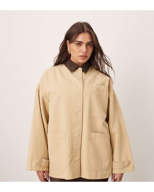 ARRANGE Curve canvas oversized barnjacka med kordkrage i camel
