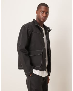 ASOS DESIGN Harrington-jacka med kontrastsöm i svart - MARINBLÅ