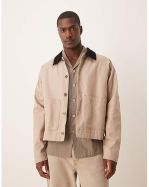 ASOS DESIGN Harrington-jacka med kordkrage i tvättad sten - STEN