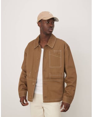 ASOS DESIGN boxig oversized arbetarskjorta med kontrastsöm i tan
