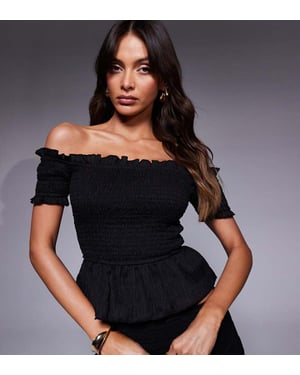 Kaiia exklusiv rynkad texturerad peplum bardot topp co-ord i svart