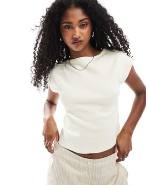 ASOS DESIGN vid bindning snittkrage ribbad baby t-shirt i smörmjölk
