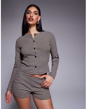 ASOS DESIGN co-ord stripe crew neck cardigan in black and white