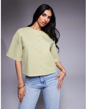 ASOS DESIGN interlock boxig skjorta med knapplist i salviagrön