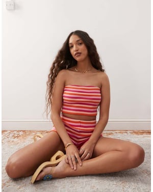 Reclaimed Vintage bandeau top co-ord in pink multi stripe