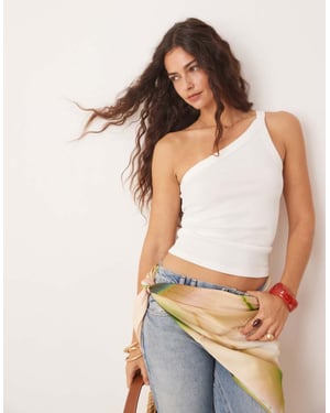 Abercrombie & Fitch one shoulder asymetric ribbed tank top in white