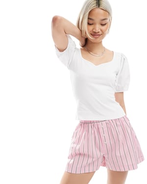 ASOS DESIGN poplinblandning med puffärmar och sweetheart-krage i elfenben