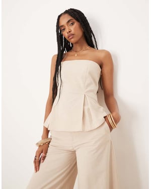 ASOS DESIGN linen blend cinch waist bandeau top in beige