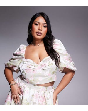 ASOS LUXE Curve co-ord jacquard puff sleeve top in tulip jacquard