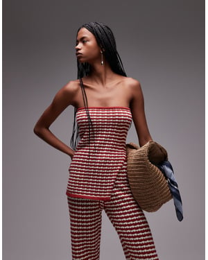 Topshop knitted stripe bandeau co-ord in rust