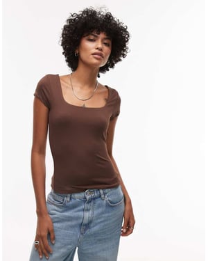 Topshop slinky topp med cap ärm i chokladbrun