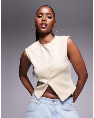 ASOS DESIGN heavyweight ponte asymmetric button through waistcoat in stone