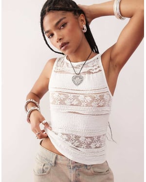 COLLUSION lace high neck sleeveless top in cream
