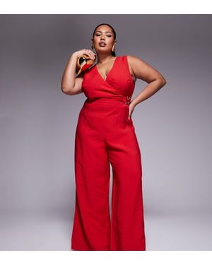 ASOS DESIGN Curve vikfront cut-out jumpsuit med spänne i rött