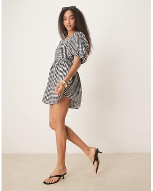 Nobody's Child Nova puffärmad jumpsuit i svart gingham