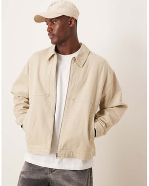 ASOS DESIGN överdimensionerad tvättad Harrington-jacka i sten