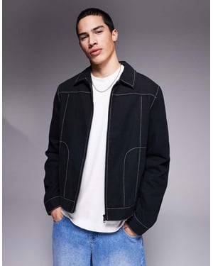 ASOS DESIGN tvättad bomull harrington-jacka i svart