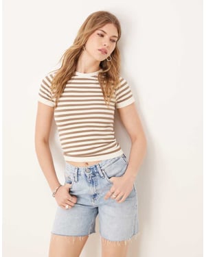 ASOS DESIGN seamless sculpting crew neck seamless t-shirt in neutral stripe