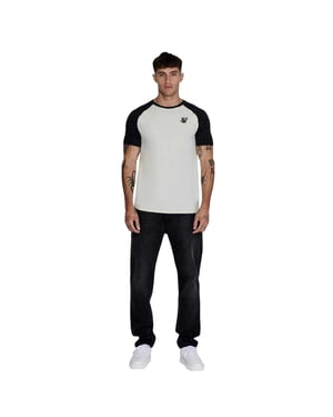 SikSilk Heren Logo Crew Neck Raglan T-Shirt (Ecru/Zwart)