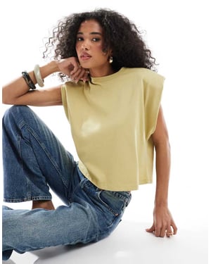ASOS DESIGN sleeveless shoulder pad top in sage