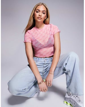 Hugo Blue mesh logo print t-shirt in pink