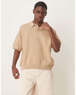 ASOS DESIGN oversized passform texturerad stickad polo i beige