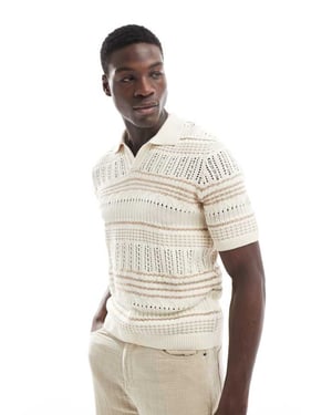 ONLY & SONS avslappnad passform öppenstickad polo i beige randig