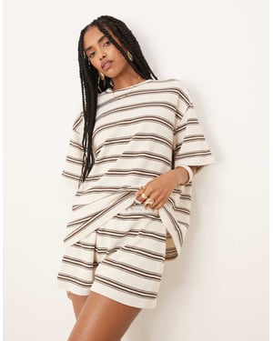 ASOS DESIGN oversized t-shirt co-ord in choc stripe
