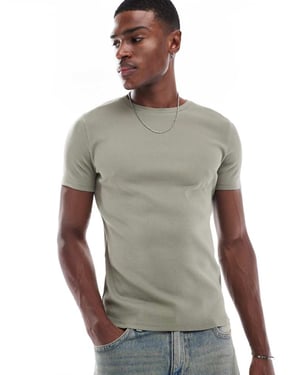 ASOS DESIGN Essentials muscle fit t-shirt in green rib