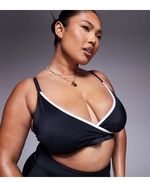 ASOS DESIGN Curve exklusiv kontrastbindning smal cropped bikiniöverdel i svart