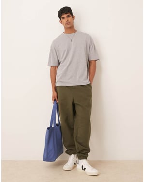 ASOS DESIGN premium tungvikts överdimensionerade joggers i 400gsm i mörkgrön - DGREEN