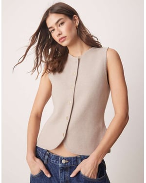 Abercrombie & Fitch högkrage knapplång stickad väst i taupe