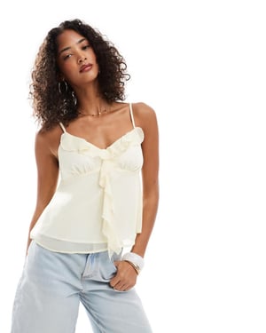 Miss Selfridge chiffong volang topp i smörmjölk